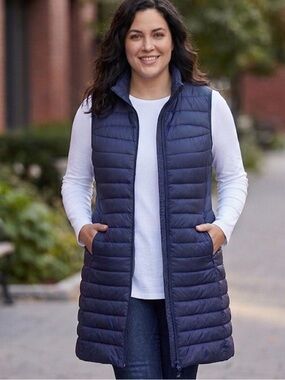 Lands End Wonderweight Ultralight Packable Longline Down Puffer Vest Navy 1X